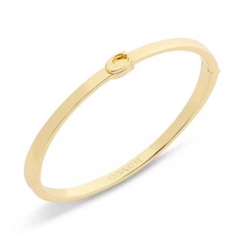 COACH Thin Signature Hinged Bangle Bracelet Gold Tone C Logo